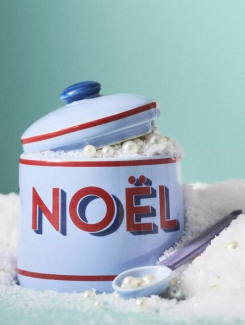 Anthropologie Joyeux Noel French Sugar Bowl NWT Blue Red ♥️